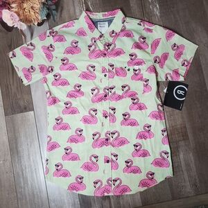NWT Reverse Threads Stylish Flamingo Print Button-Down Men's Shirt Size Medium